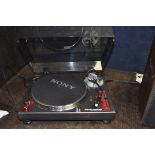 A SONY PS-DJ9000 TURNTABLE with pitch control, Stentor 500 cartridge, plexi glass lid (one hinge