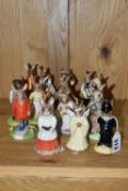 THIRTEEN ROYAL DOULTON BUNNYKINS FIGURES, comprising Dollie Bunnykins DB8 (second quality, firing