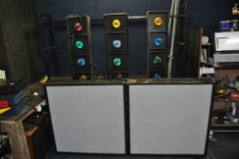 A COLLECTION OF VINTAGE DJs LIGHTBOXES AND A DECK STAND comprising of two large lightboxes 92cm