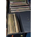 A BOX AND TWO CASES OF RECORDS, LPs, twelve inch and seven inch singles, artists to include Led