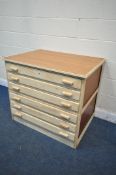 A STRIPPED AND PARTIALLY RESTORED SIX DRAWER PLAN CHEST, width 99cm x depth 74cm x height 77cm (