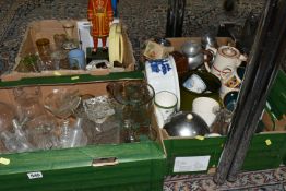 SEVEN BOXES OF ASSORTED GLASSWARE AND KITCHEN CROCKERY, ETC, including a small quantity of pub