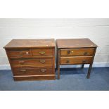 AN EDWARDIAN WALNUT CHEST OF TWO SHORT OVER TWO LONG DRAWERS, width 92cm x depth 43cm x height 83cm