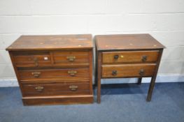 AN EDWARDIAN WALNUT CHEST OF TWO SHORT OVER TWO LONG DRAWERS, width 92cm x depth 43cm x height 83cm
