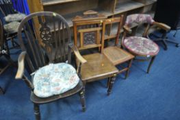 A STAINED BEECH BENTWOOD ARMCHAIR, along with an Edwardian walnut hall chair, and two other