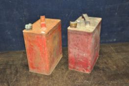 TWO VINTAGE PETROL CANS both with brass caps, one stamped SM and BP Ltd.