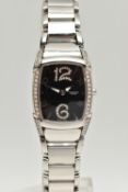 A BOXED QUARTZ STAINLESS STEEL PARMIGIANI FLEURIER KALPA PICCOLA DIAMOND SET WRISTWATCH, textured