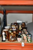 A COLLECTION OF CHARACTER JUGS AND GREAT YARMOUTH POTTERY TANKARDS, comprising four Great Yarmouth
