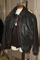 THREE MEN'S JACKETS, comprising two dark brown leather bomber style leather jackets, one made in