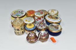 A COLLECTION OF FOURTEEN ENAMEL AND PORCELAIN TRINKET/PILL BOXES, to include four Limoges