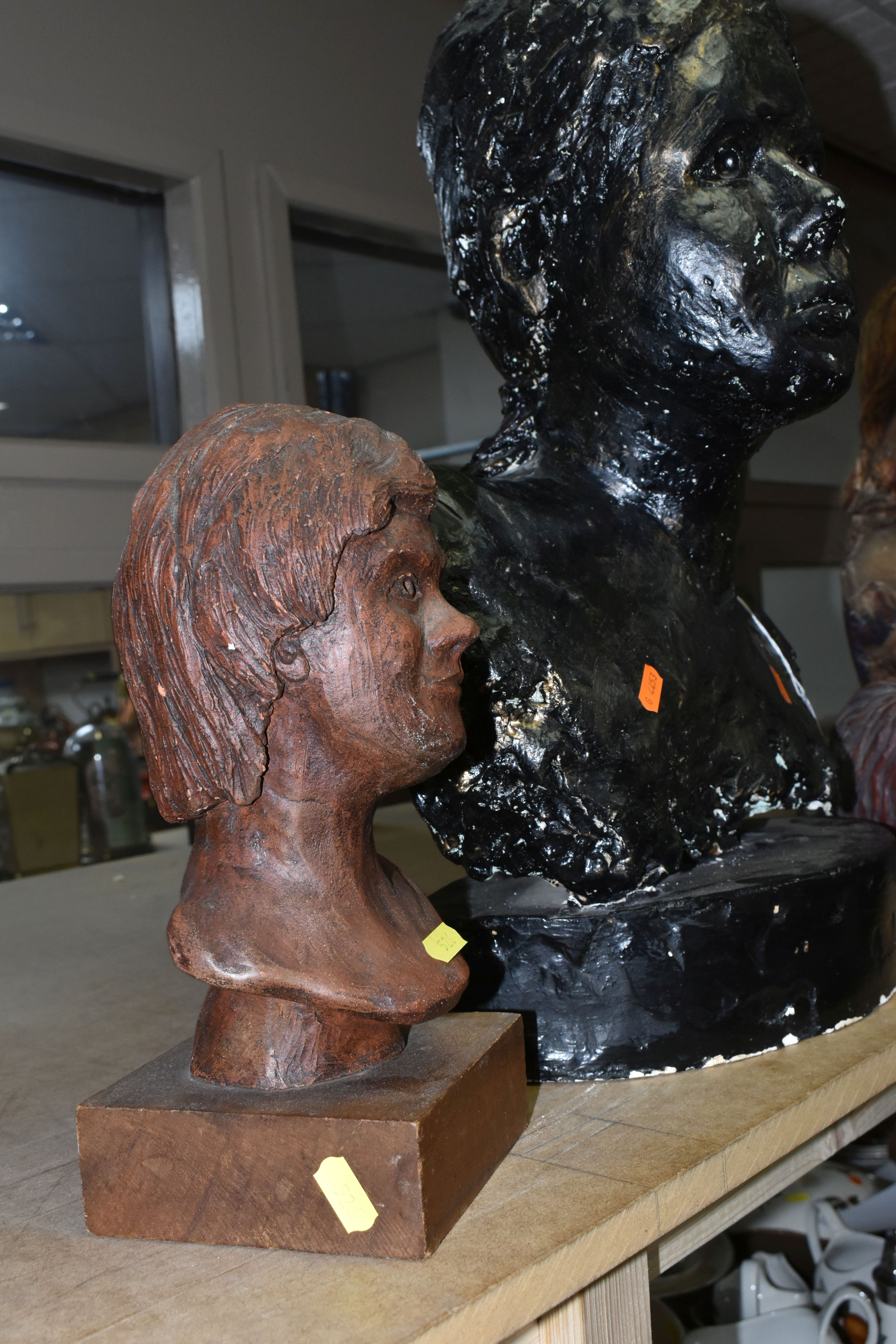 A GROUP OF BUSTS AND CERAMICS, comprising a painted plater bust of a girl, height 53cm, a painted - Image 7 of 9