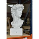 A MODERN RESIN MALE BUST, of classical style, 'House Parts Inc' sticker to base, height