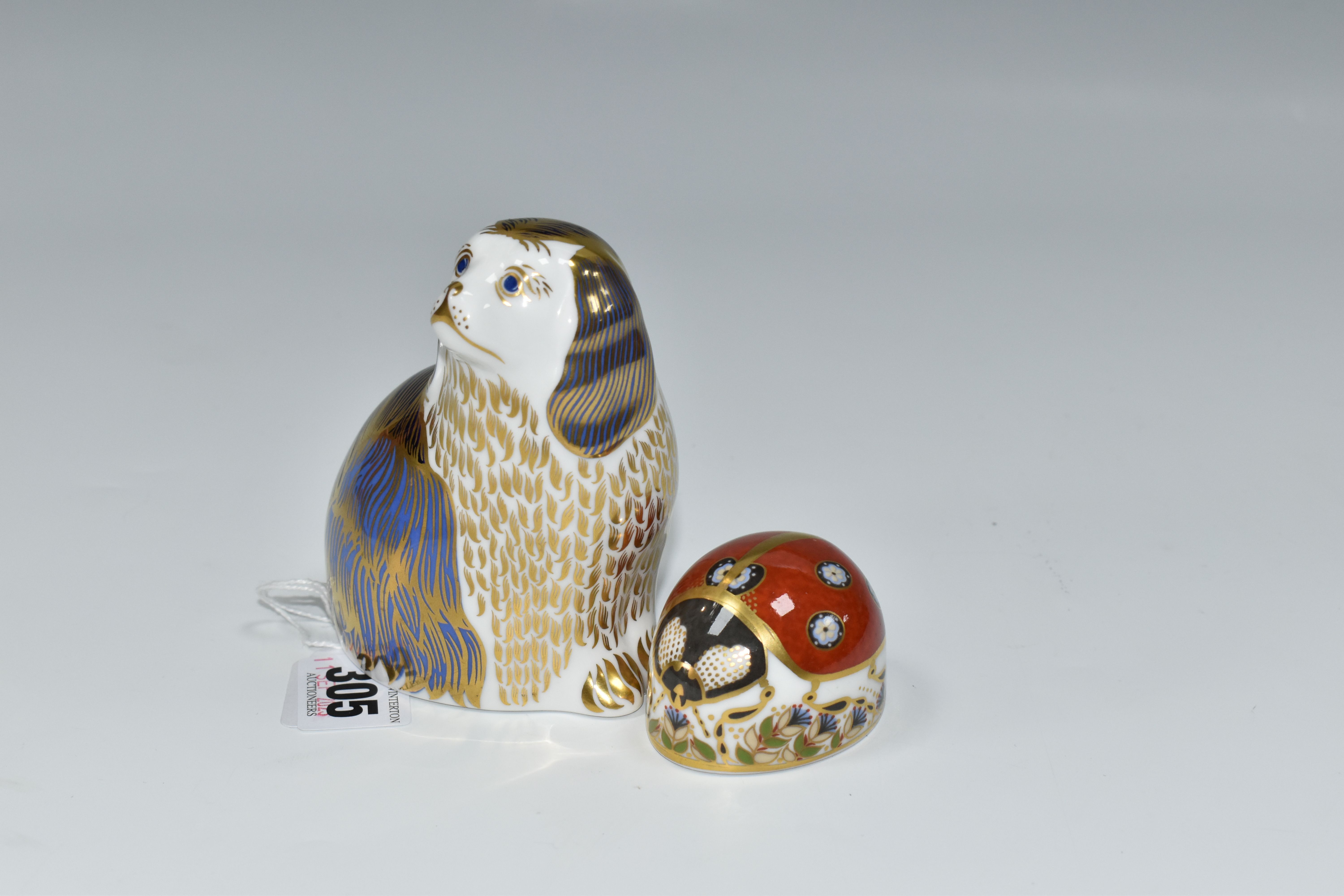 FIVE ROYAL CROWN DERBY PAPERWEIGHTS, comprising a King Charles Spaniel height 10cm, gold stopper ( - Image 6 of 7