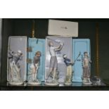 FIVE BOXED LLADRO AND NAO GOLFER FIGURES, comprising four Lladro figures: Golfer no 4824, sculptor