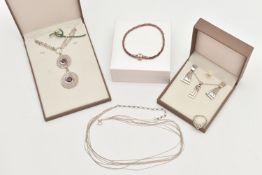 AN ASSORTMENT OF SILVER AND WHITE METAL JEWELLERY, to include a silver open work necklace hallmarked