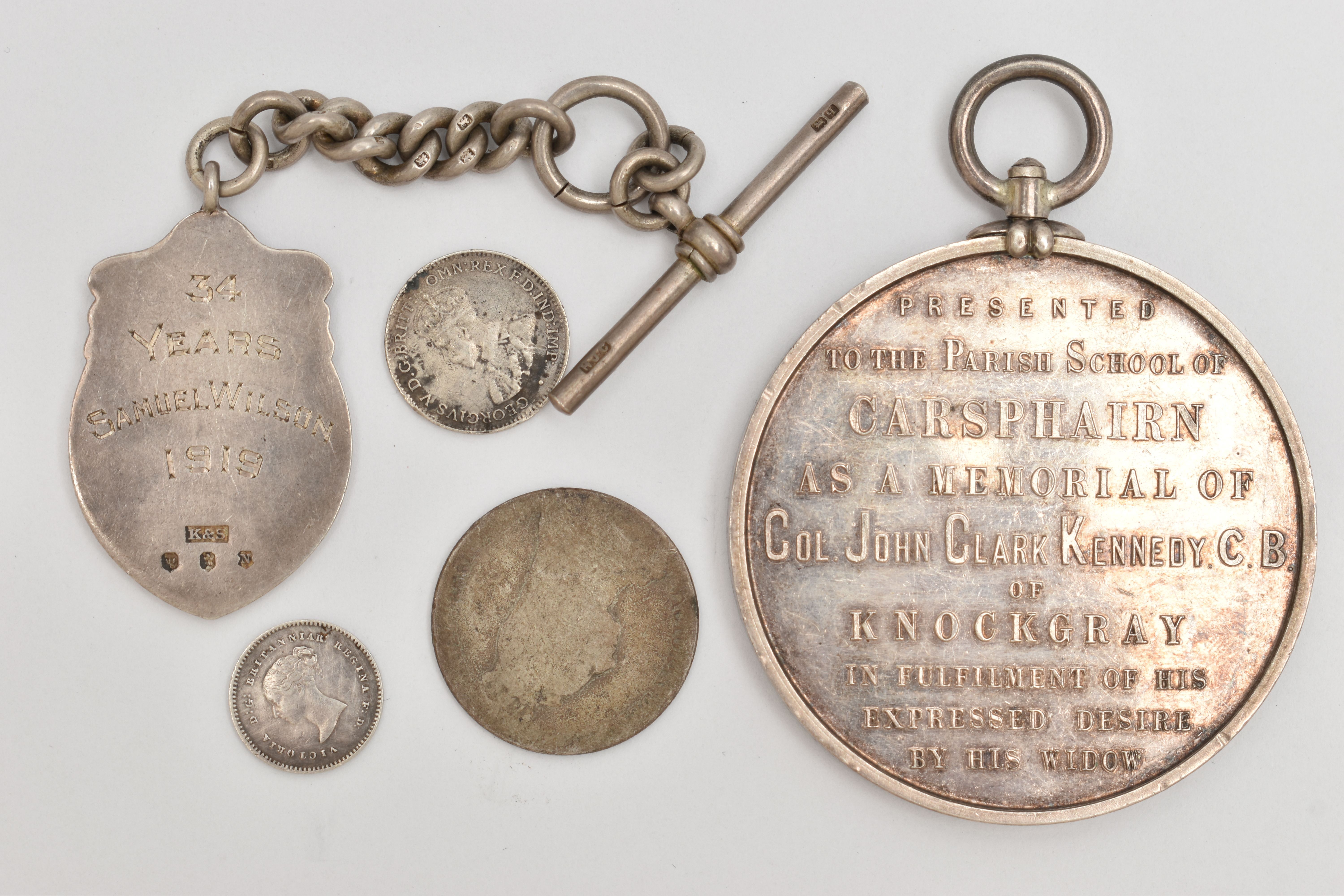 MEDALLION, FOB MEDAL AND COINS, to include a large white metal medallion 'Detur Dignissimo' reads ' - Image 2 of 2