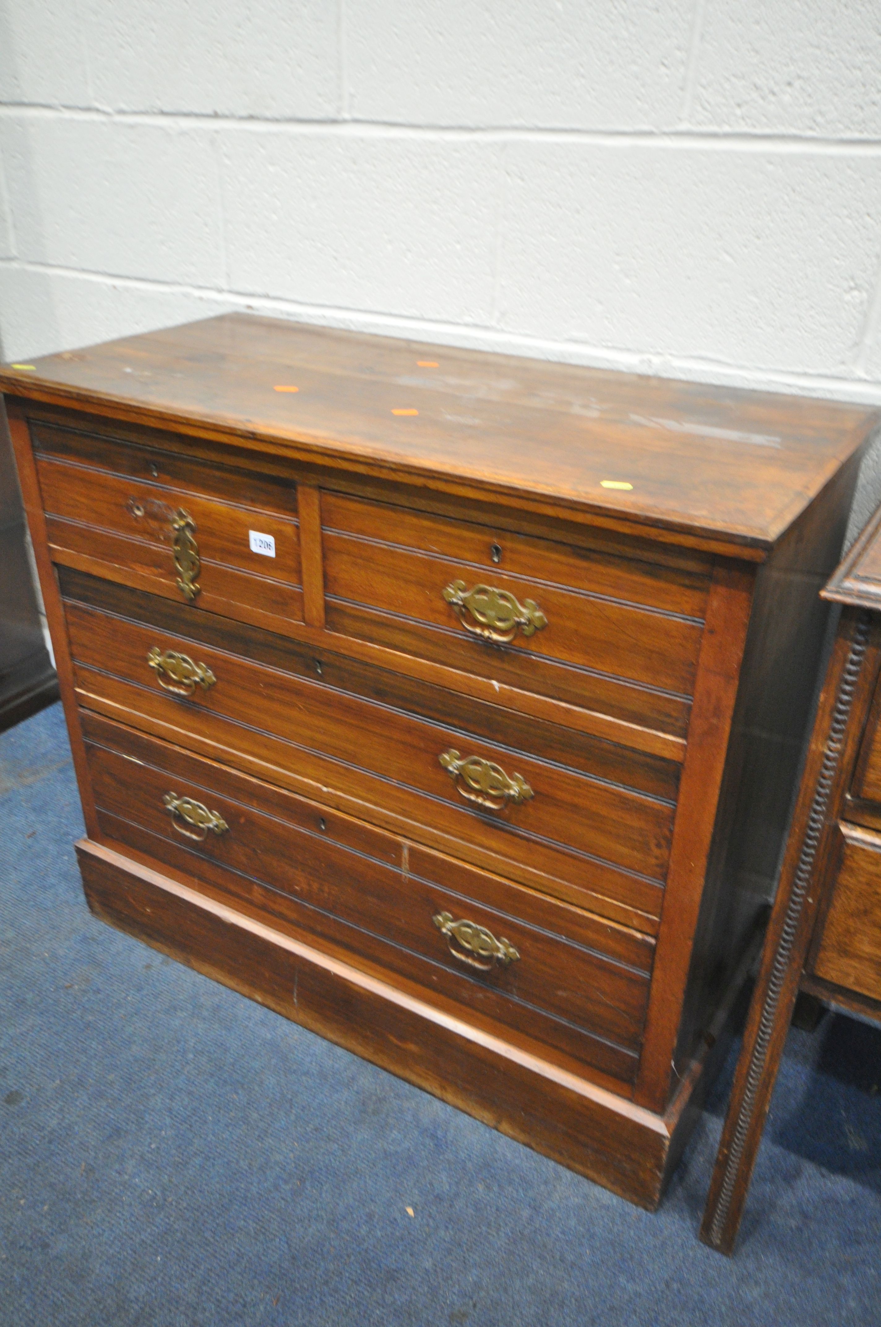 AN EDWARDIAN WALNUT CHEST OF TWO SHORT OVER TWO LONG DRAWERS, width 92cm x depth 43cm x height 83cm - Image 3 of 3