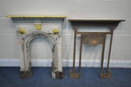 A VINTAGE CAST IRON FIRE SURROUND, width 73cm x height 84cm, and another fire surround (condition
