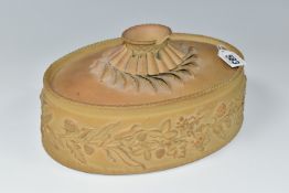 AN EARLY 19TH CENTURY WILSON CANEWARE OVAL GAME PIE TUREEN AND COVER, the cover with damaged oval