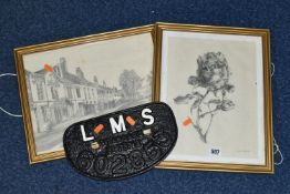 AN L.M.S D SHAPED CAST IRON WAGON PLATE, 'L.M.S standard 12 ton 602853', front has been repainted,