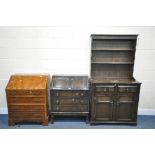 AN OAK DRESSER, with two drawers, width 94cm x depth 44cm x height 180cm x heigh of base 90cm, an