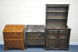 AN OAK DRESSER, with two drawers, width 94cm x depth 44cm x height 180cm x heigh of base 90cm, an