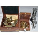 A CASED NAUTICALIA REPRODUCTION BRASS SEXTANT, A CASED REPRODUCTION OF A DESKTOP SUNDIAL AND THREE