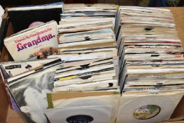 A BOX OF VINYL SINGLES, approximately three hundred and fifty records, by artists to include