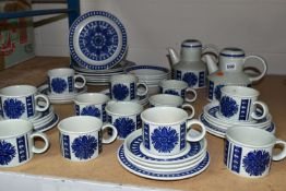 A FORTY SIX PIECE MIDWINTER 'BLUE DAHLIA' PATTERN PART DINNER SERVICE, on the Stonehenge Shape,