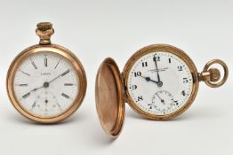 TWO POCKET WATCHES, the first an open face pocket watch with black Roman numerals and subsidiary