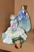 TWO ROYAL DOULTON FIGURINES AND A CHARACTER JUG, comprising Sweet Anne HN1318 (crazing), Daydreams