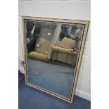 A LARGE MODERN GILT FRAMED BEVELLED EDGE WALL MIRROR, 134cm x 103cm (condition report: good)