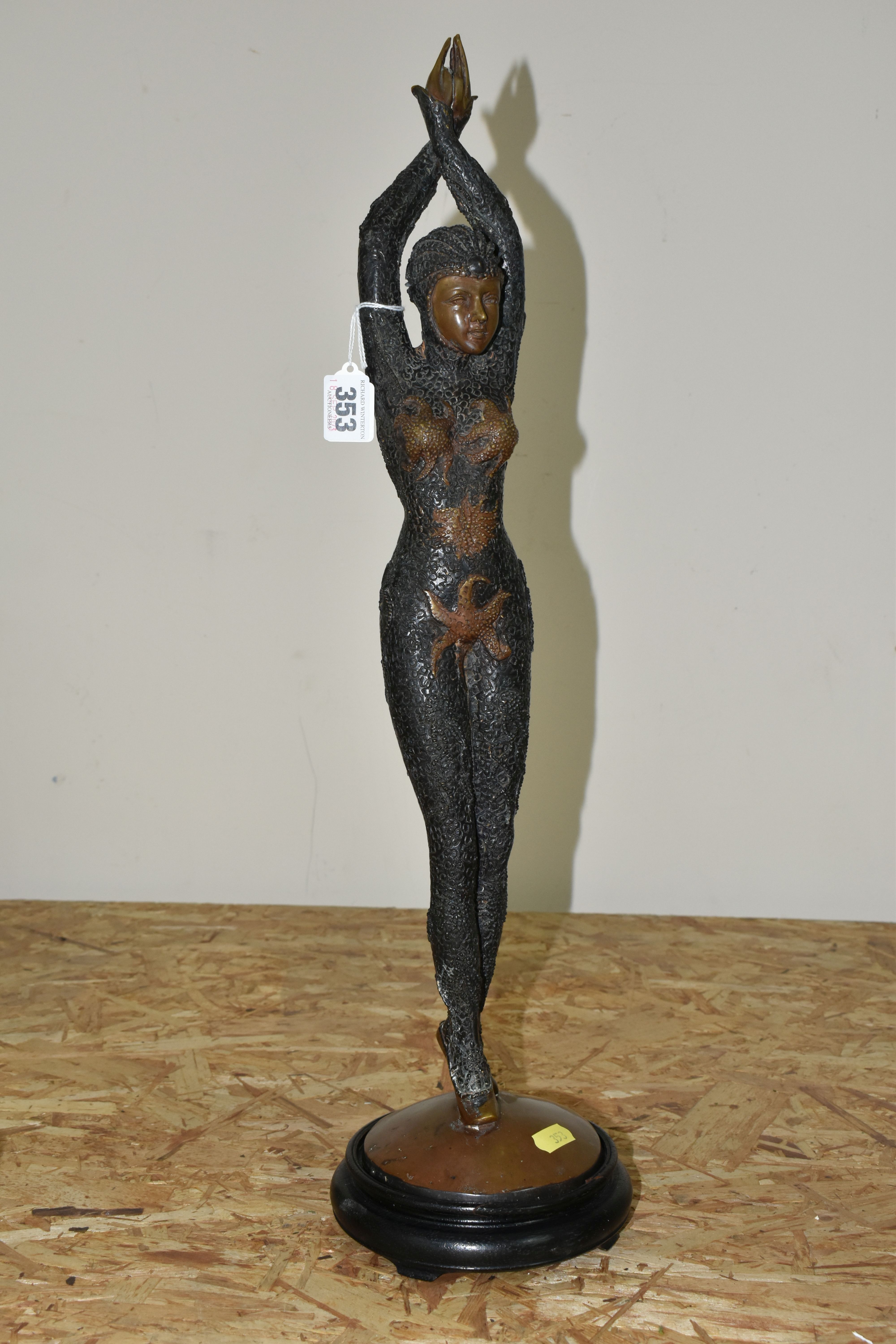 A CHIPARUS STYLE CAST BRONZE 'STARFISH DANCER' STATUETTE, arms outstretched above her head, height