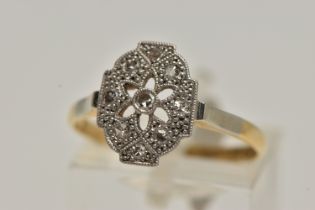 A MID CENTURY DIAMOND DRESS RING, nine single cut diamonds, grain set in a white metal open work