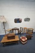A SELECTION OF OCCASIONAL FURNITURE, to include a mid-century coffee table, a vintage singer