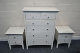 A MARKS AND SPENCERS WHITE BEDROOM SUITE, comprising a chest of two short over four long drawers,