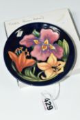 A BOXED MOORCROFT POTTERY 'TIGRIS' PATTERN PIN DISH, a Moorcroft Collectors Club piece, with tube