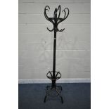 AN EARLY 20TH CENTURY STAINED BEECH BENTWOOD HALL / HAT STAND, height 196cm (condition report worn