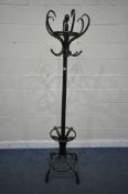 AN EARLY 20TH CENTURY STAINED BEECH BENTWOOD HALL / HAT STAND, height 196cm (condition report worn