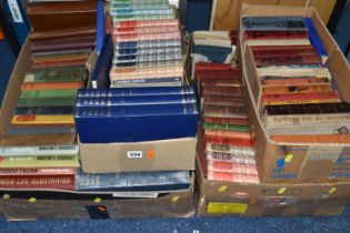 FOUR BOXES OF BOOKS containing approximately 130 miscellaneous titles in hardback and paperback