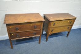 A 20TH CENTURY OAK CHEST OF TWO LONG DRAWERS, length 83cm x depth 43cm x height 88cm, and another