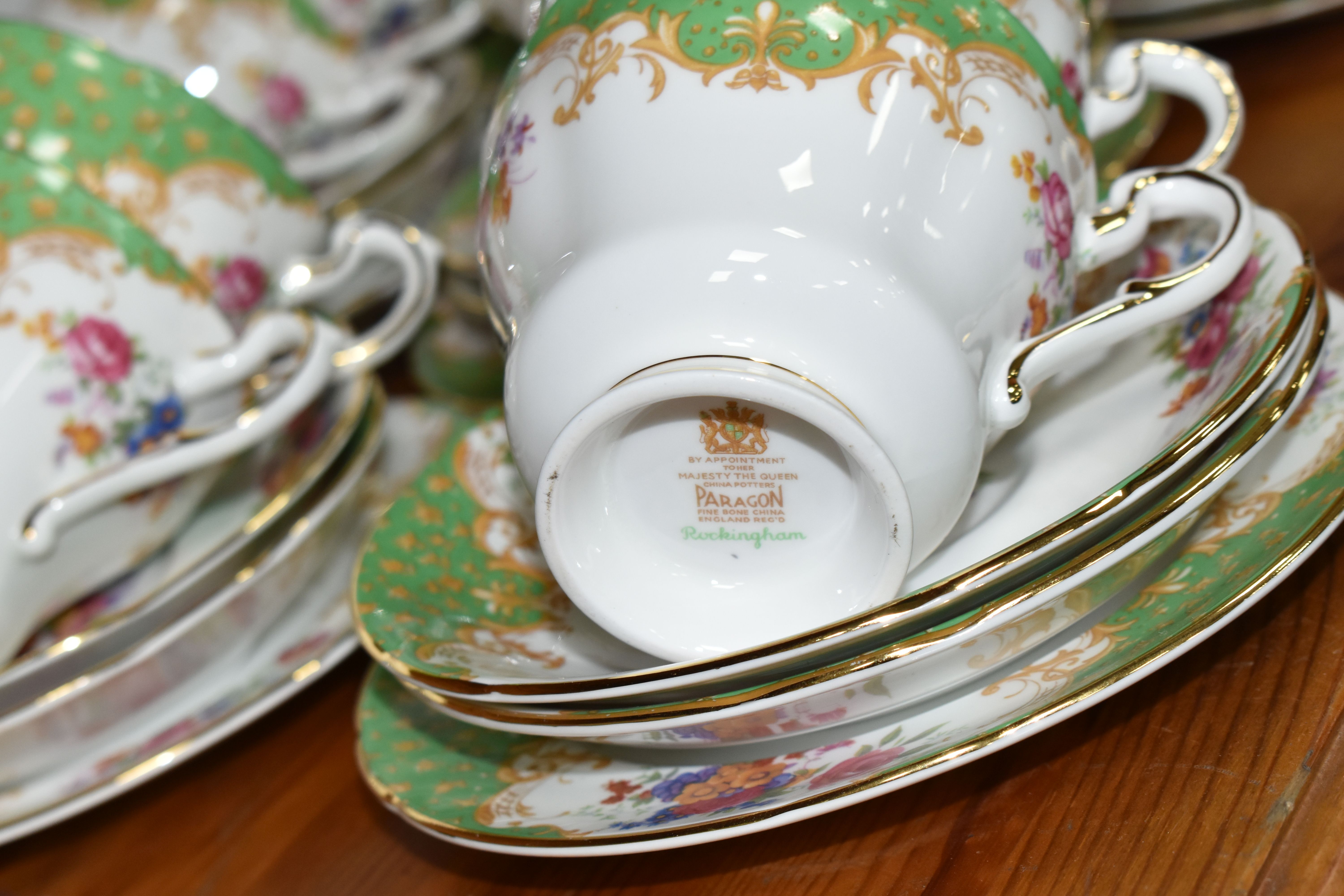 A PARAGON 'ROCKINGHAM' PATTERN TEA SET, comprising a cake plate, milk jug, twelve cups, twelve - Image 3 of 4