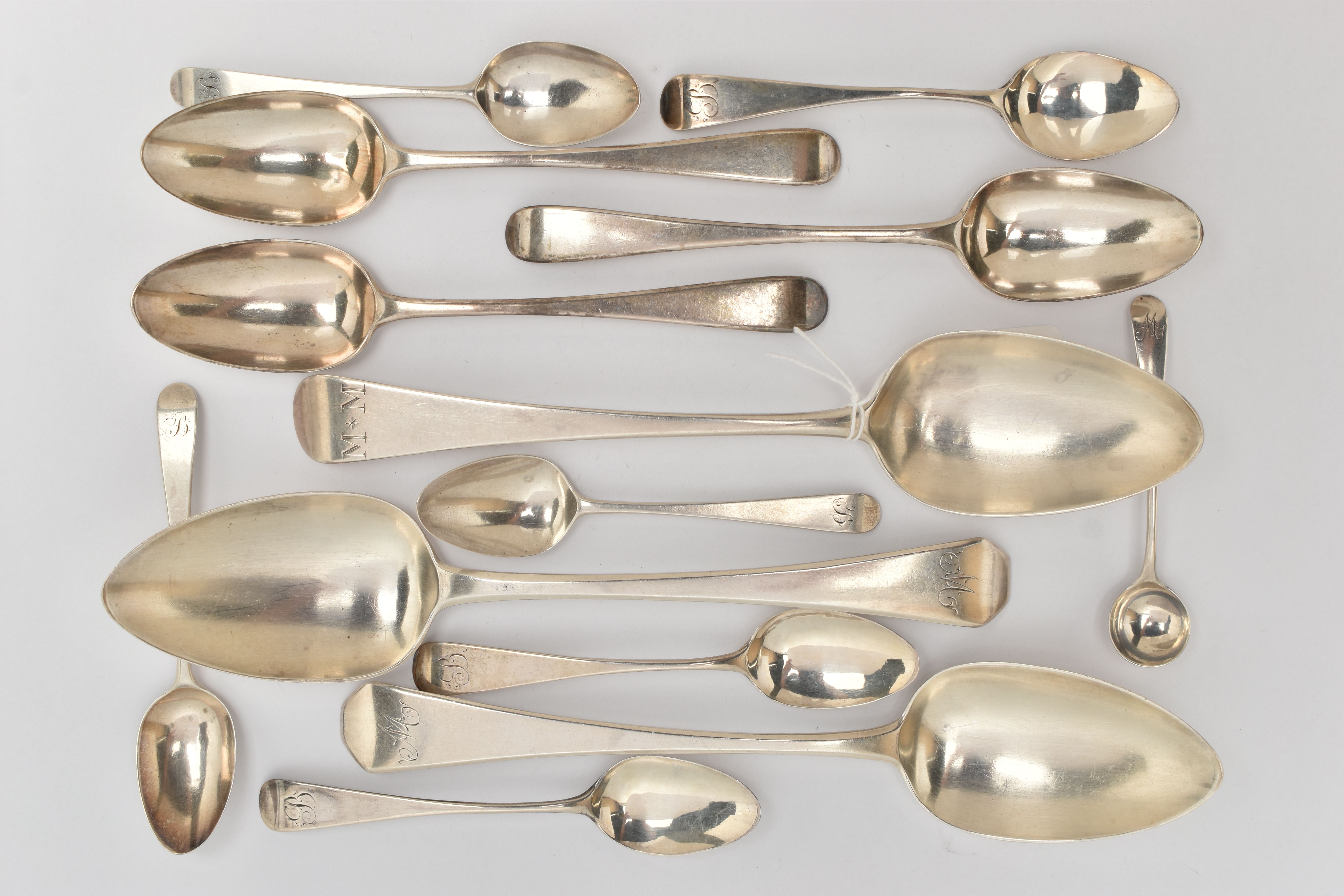 A SMALL PARCEL OF LATE 18TH & 19TH CENTURY FLATWARE, MOSTLY OLD ENGLISH PATTERN, comprising a set of