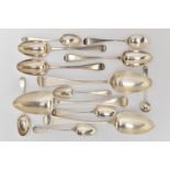 A SMALL PARCEL OF LATE 18TH & 19TH CENTURY FLATWARE, MOSTLY OLD ENGLISH PATTERN, comprising a set of