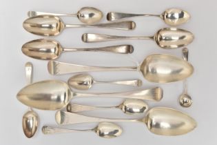A SMALL PARCEL OF LATE 18TH & 19TH CENTURY FLATWARE, MOSTLY OLD ENGLISH PATTERN, comprising a set of