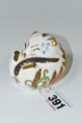 A ROYAL CROWN DERBY DORMOUSE PAPERWEIGHT, issued 1991-1999, gold stopper, red printed backstamp