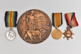 A WWI DEATH PLAQUE AND MEDALS, issued to William John Logan, together with three medals all issued