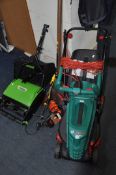 A BOSCH ROTAK 370ER ELECTRIC LAWN MOWER with grass box (PAT pass and working) with grass box, a