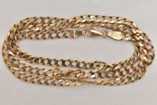 A 9CT GOLD CHAIN NECKLACE, a flat link curb chain necklace, fitted with a lobster clasp, approximate