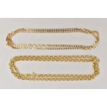 TWO 9CT GOLD CHAIN NECKLACES, the first a yellow gold belcher link chain, approximate length